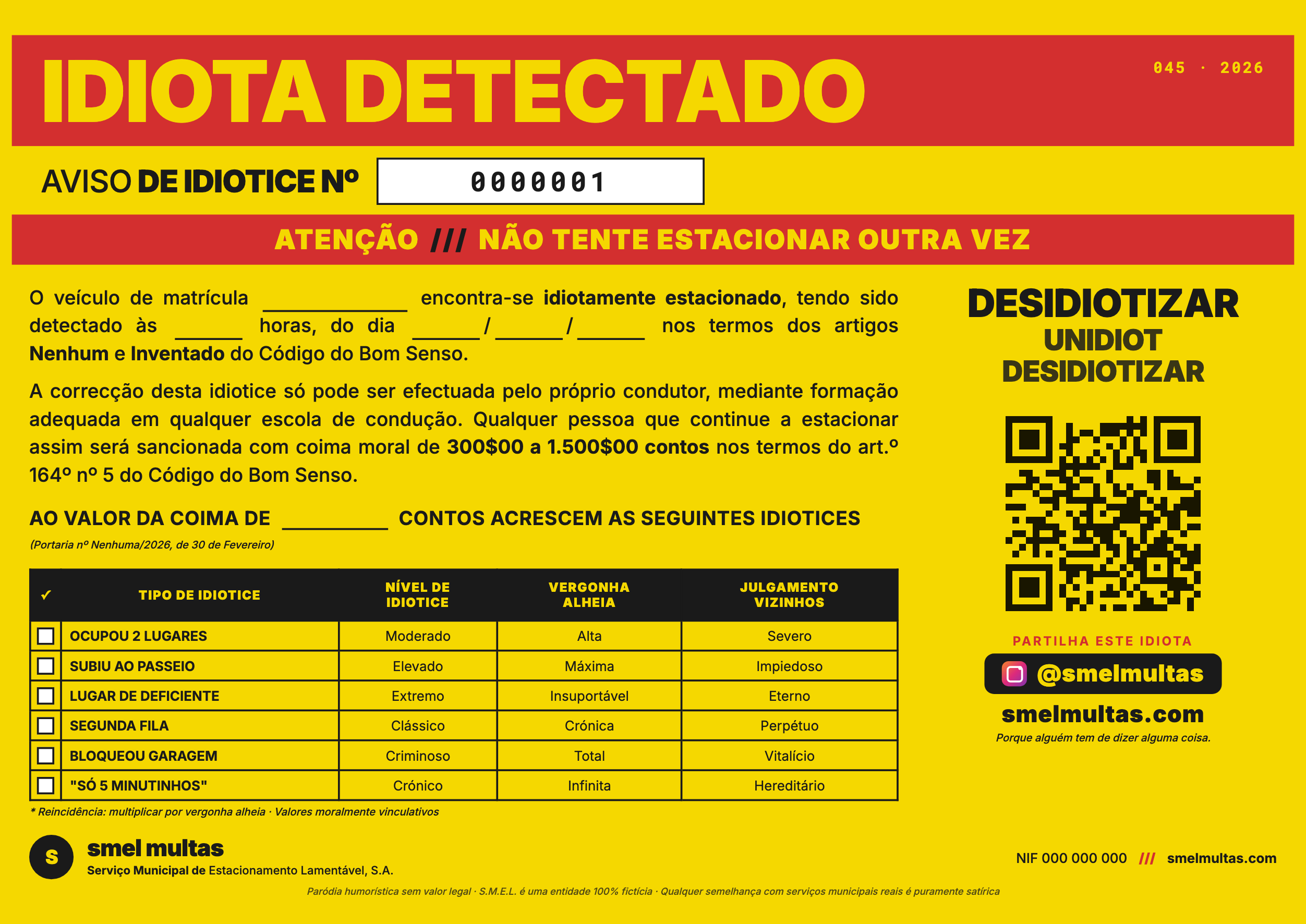 Multa S.M.E.L. — "Idiota Detectado"